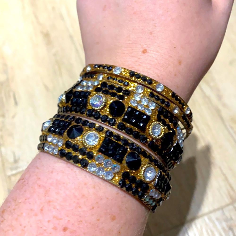 4 Silver, Black, and Gold Bangles